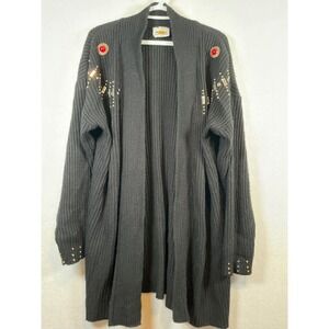 Vintage 90s Sunflower USA Embellished Gold Studded Cardigan Knit Boho Sweater OS